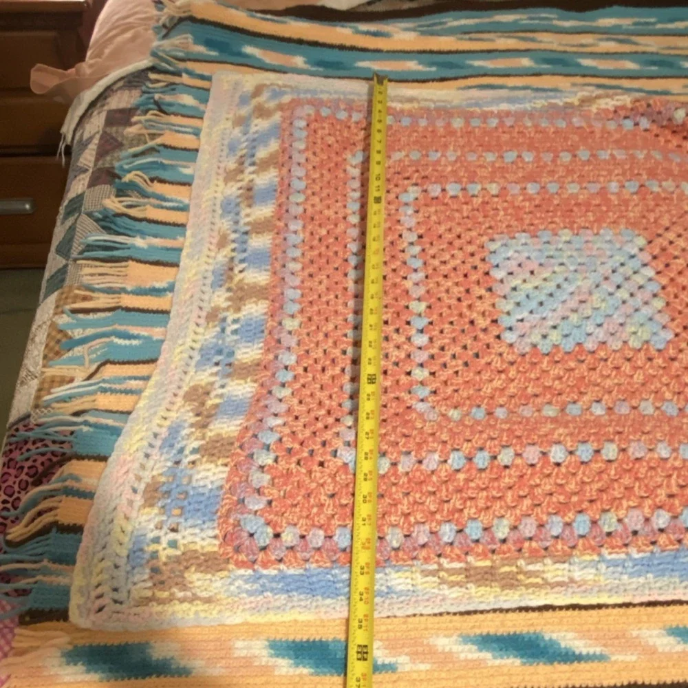 Handmade Multicolor Crochet Baby Granny Square Sofa Throw Blanket Large Vintage